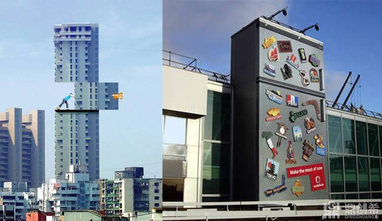 左：Anando牛奶楼体广告 右：沃达丰楼体广告